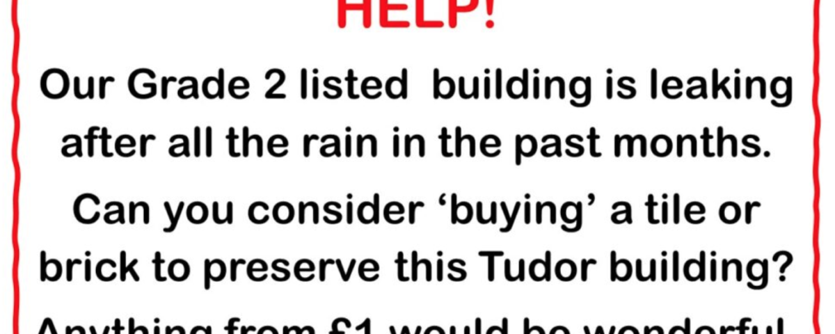 An infographic asking for donations to help with the leaking building after all the rain