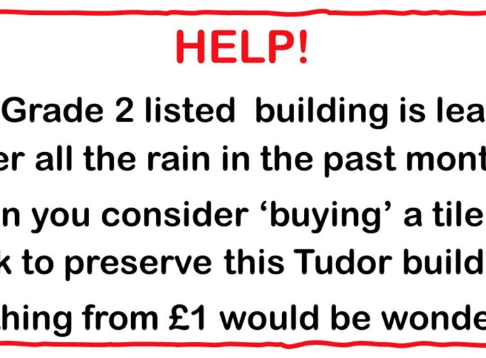 An infographic asking for donations to help with the leaking building after all the rain